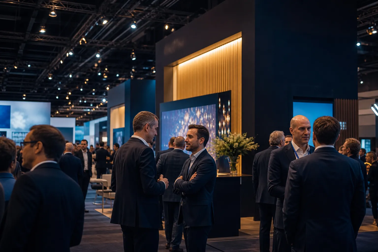 Exhibition floor with visitors and booths